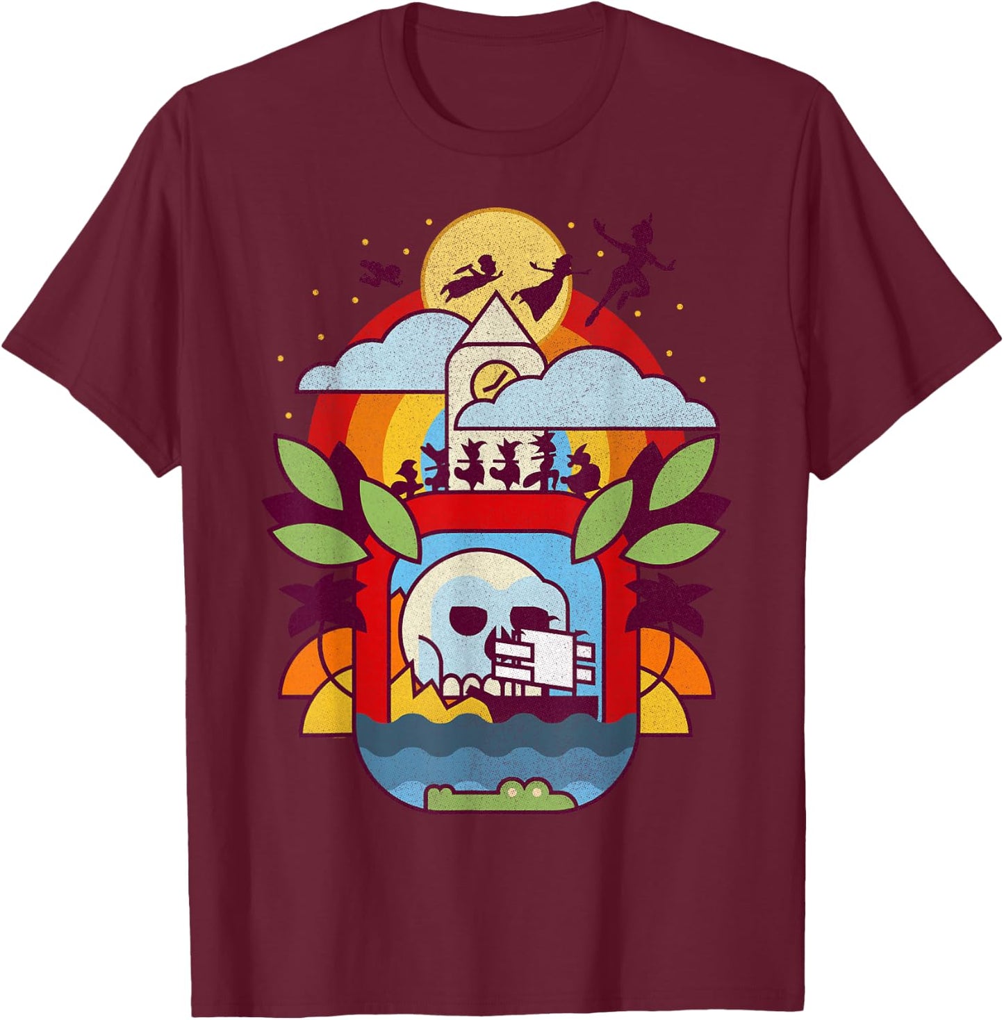Disney Peter Pan Geometric Neverland Portrait T-Shirt - T-Shirt | Maroon
