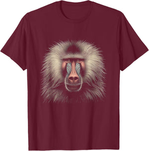 Mandrill Baboon Head Graphic Artwork Design T-Shirt - T-Shirt | Maroon