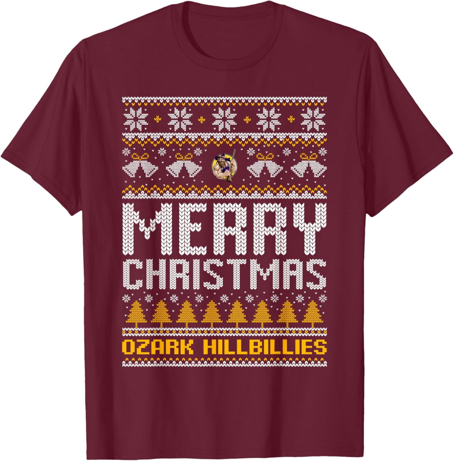 Ozark Hillbillies Logo Merry Christmas Ugly Sweater HS T-Shirt - T-Shirt | Maroon
