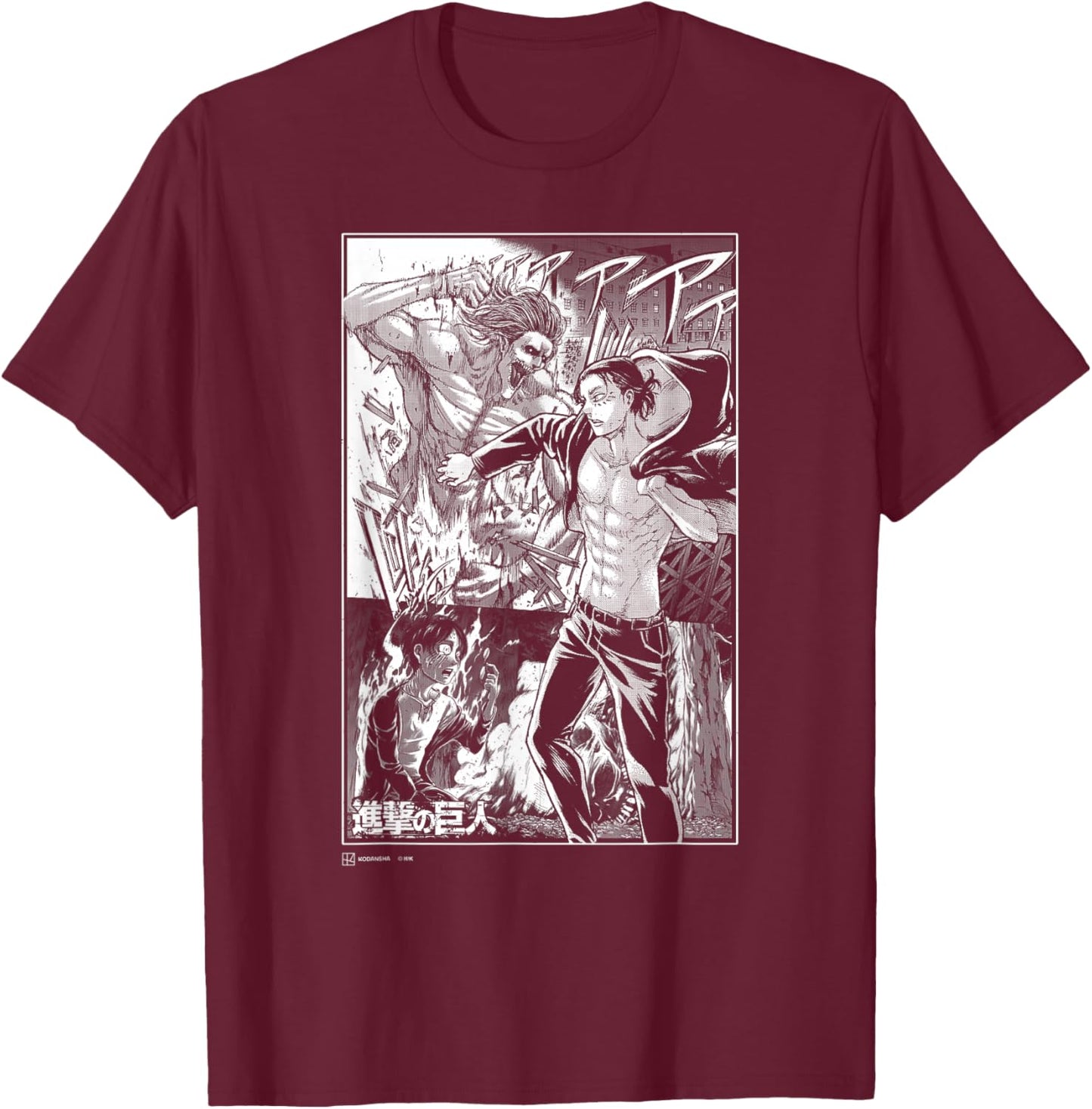 Attack on Titan Eren Yeager Titan Transformation Manga Style T-Shirt - T-Shirt | Maroon