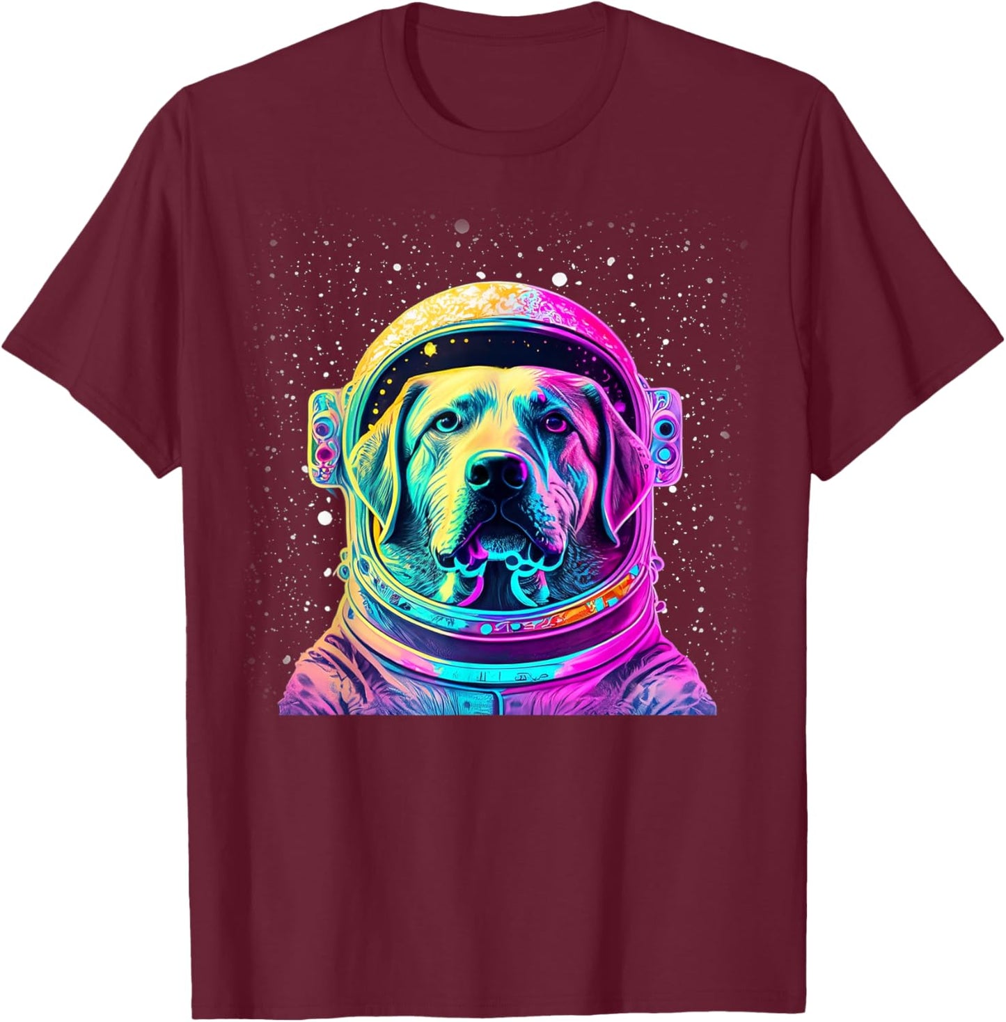 Space Dog: Labrador Astronaut Adventure Colorful Galaxy T-Shirt - T-Shirt | Maroon