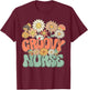 Retro Groovy Nurse Floral Hippie Daisy Flower Matching Nurse T-Shirt - T-Shirt | Maroon