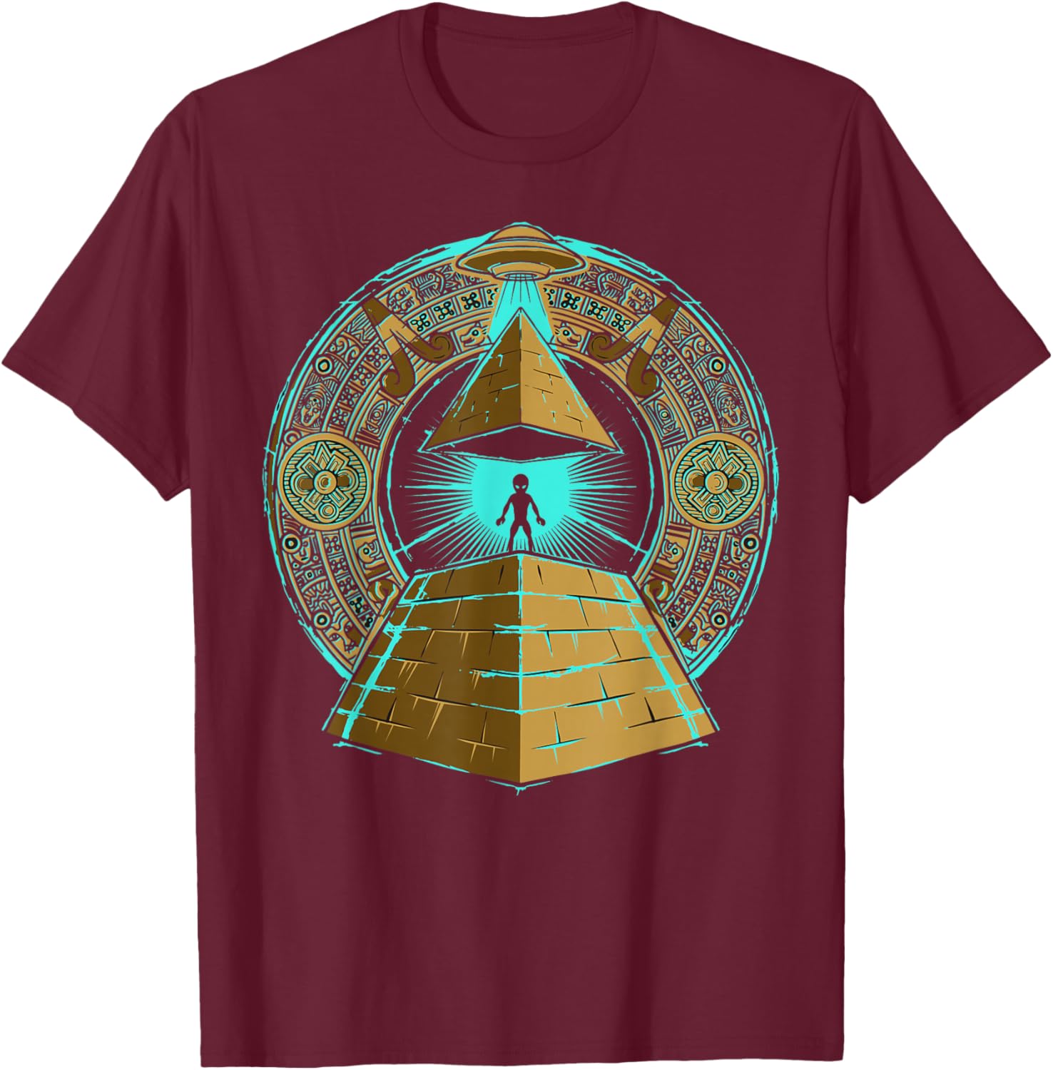 Ancient Astronaut Egyptian Pyramid Alien Conspiracy Theory T-Shirt - T-Shirt | Maroon