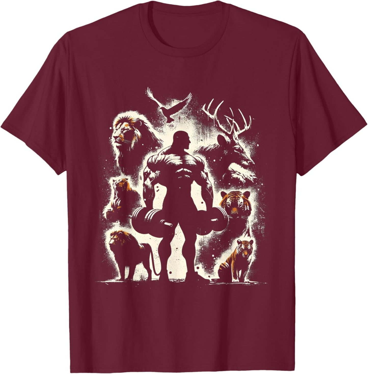 Body Builder Wild Animals Vintage Weightlifting Workout Gym T-Shirt - T-Shirt | Maroon