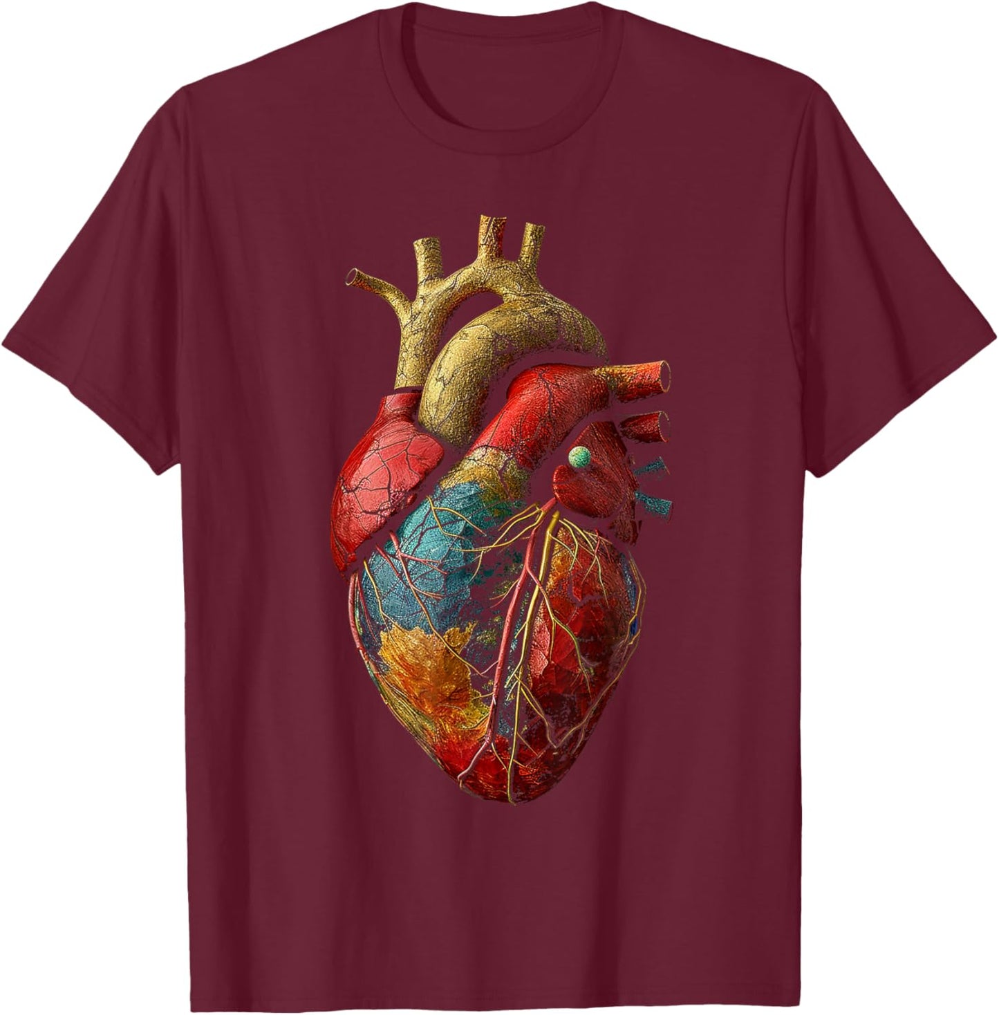 Heart Anatomical Graphic Artwork Heart T-Shirt - T-Shirt | Maroon