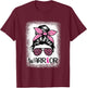Warrior Breast Cancer Women Messy Bun Bleached Leopard T-Shirt - T-Shirt | Maroon
