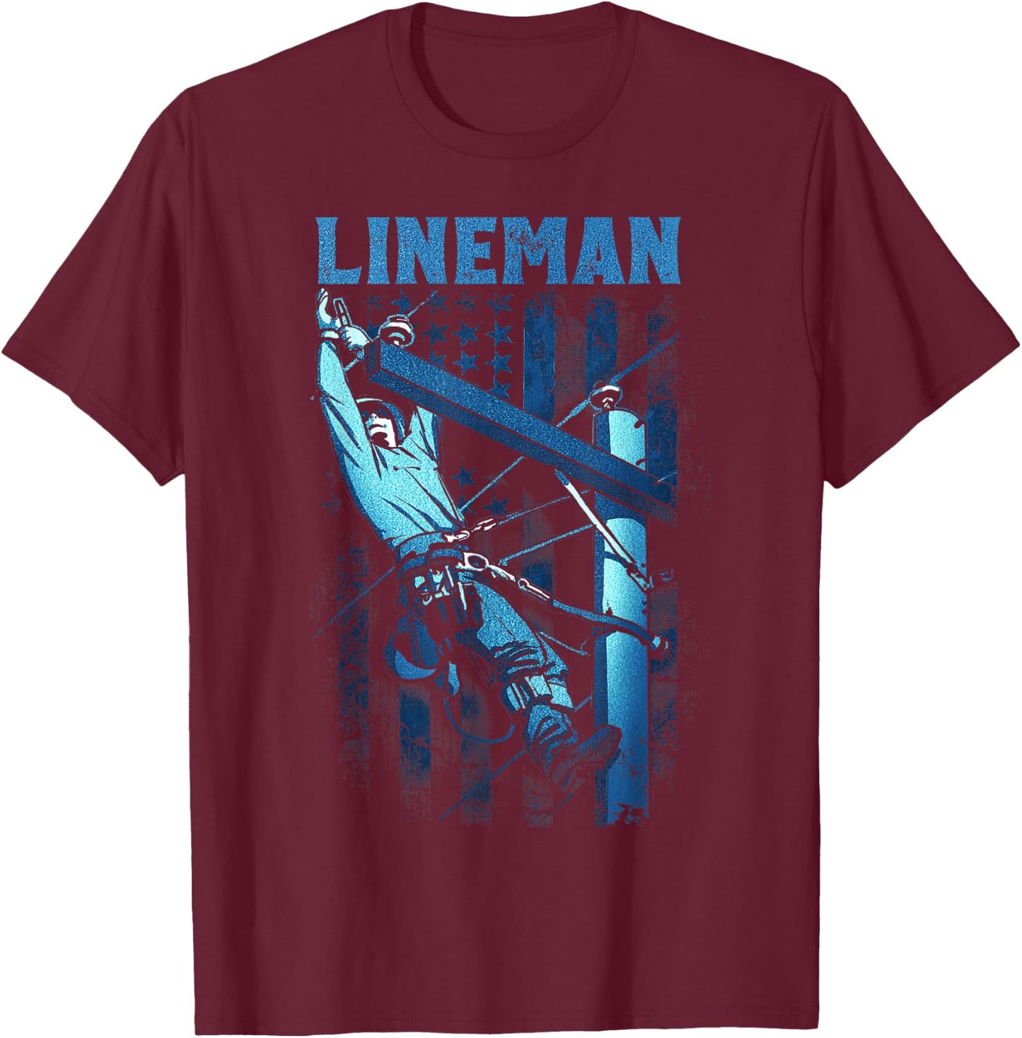 Lineman American Flag Electric Cable Lineman T-Shirt - T-Shirt | Maroon