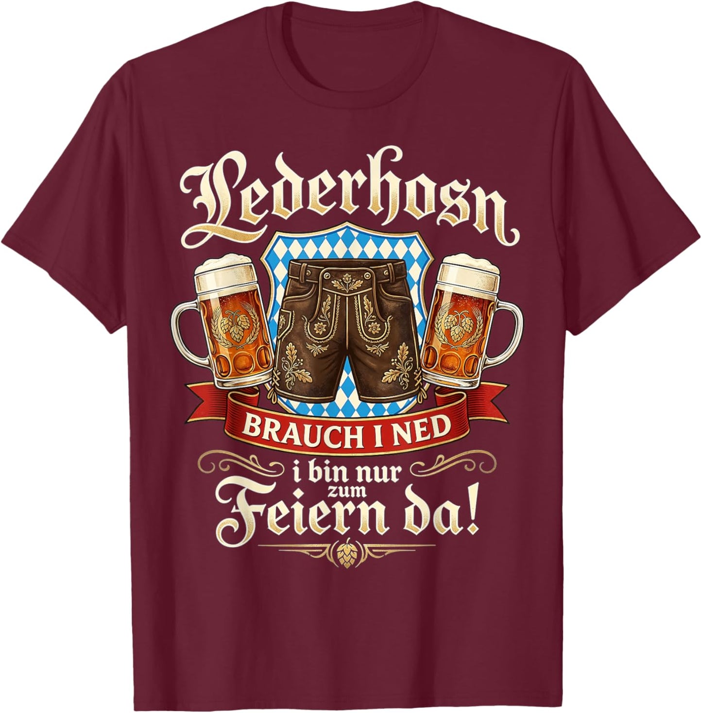Passend für Oktoberfest Shirt Herren Trachtenshirt Trachten T-Shirt - T-Shirt | Maroon