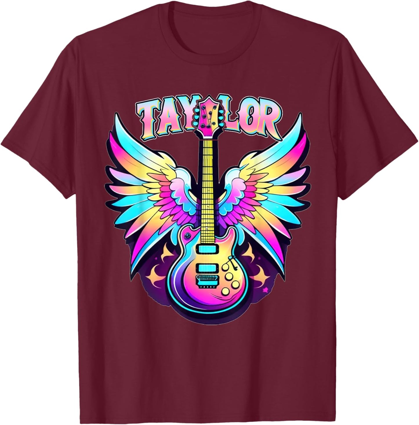 Girl Retro Taylor First Name Personalized Groovy 80's Pink T-Shirt - T-Shirt | Maroon