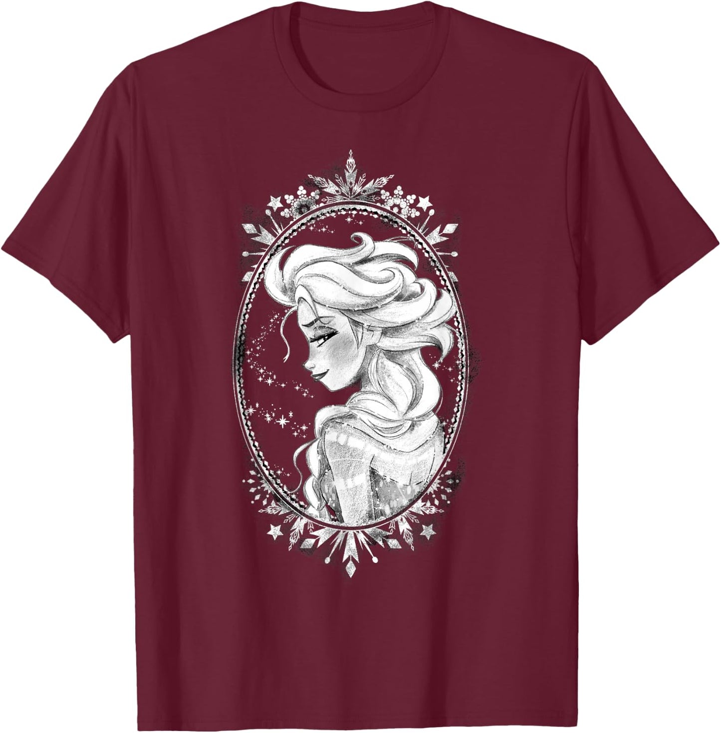 Disney Frozen Elsa Sketch Portrait Snowflakes T-Shirt - T-Shirt | Maroon