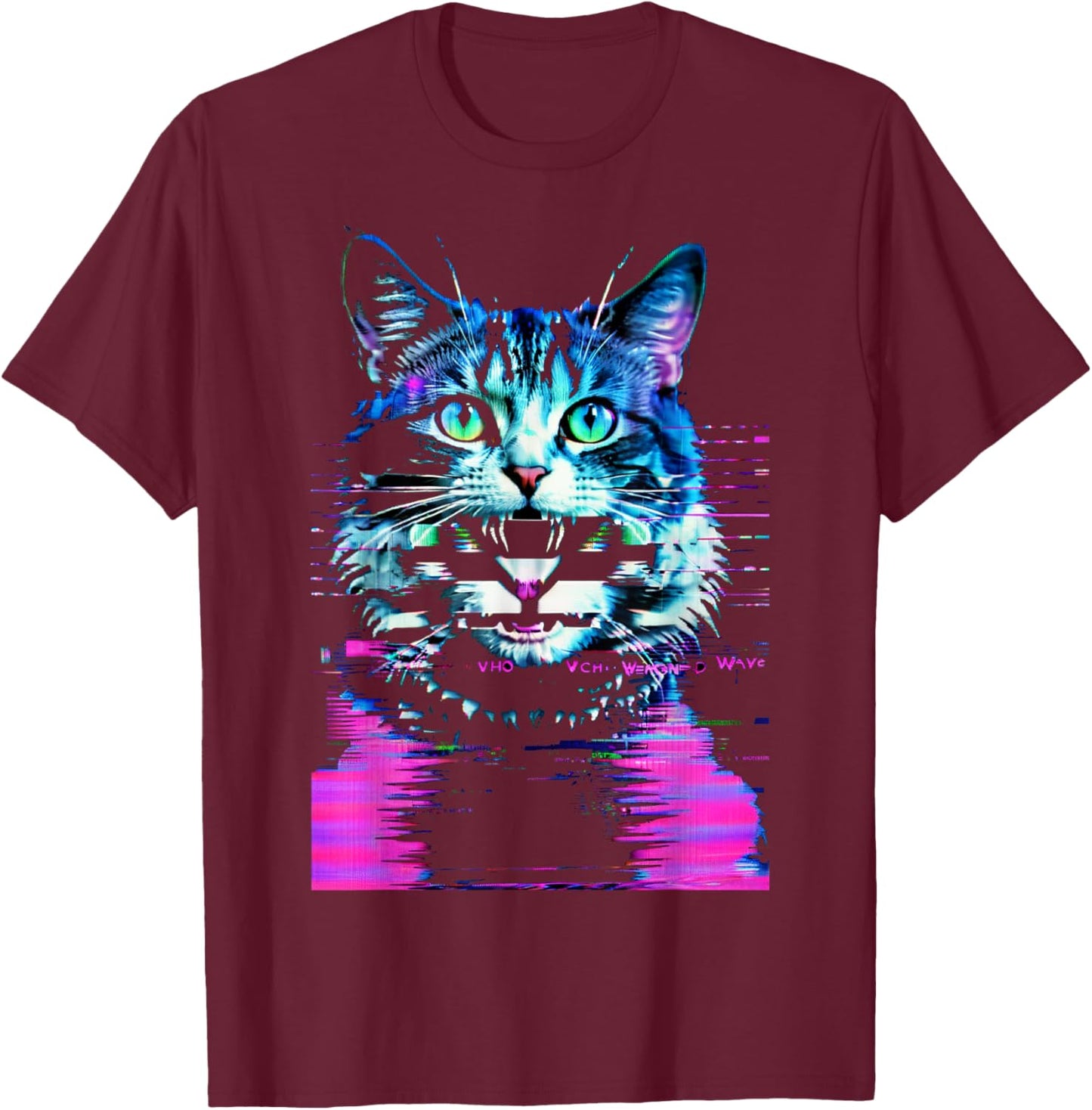 Weirdcore Cat Glitch Trippy Vaporwave Alt Harajuku Punk Men Women T-Shirt - T-Shirt | Maroon