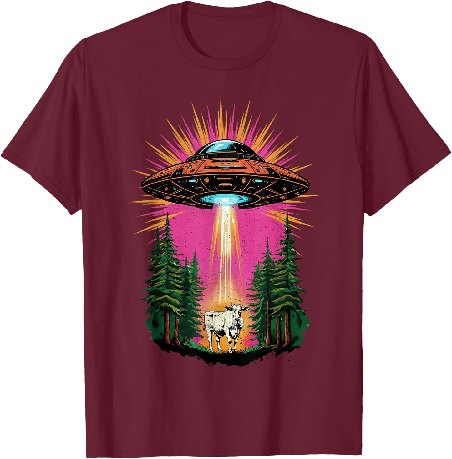 Vintage UFO Cow Abduction Alien Christmas Sci-fi Gift Funny T-Shirt - T-Shirt | Maroon