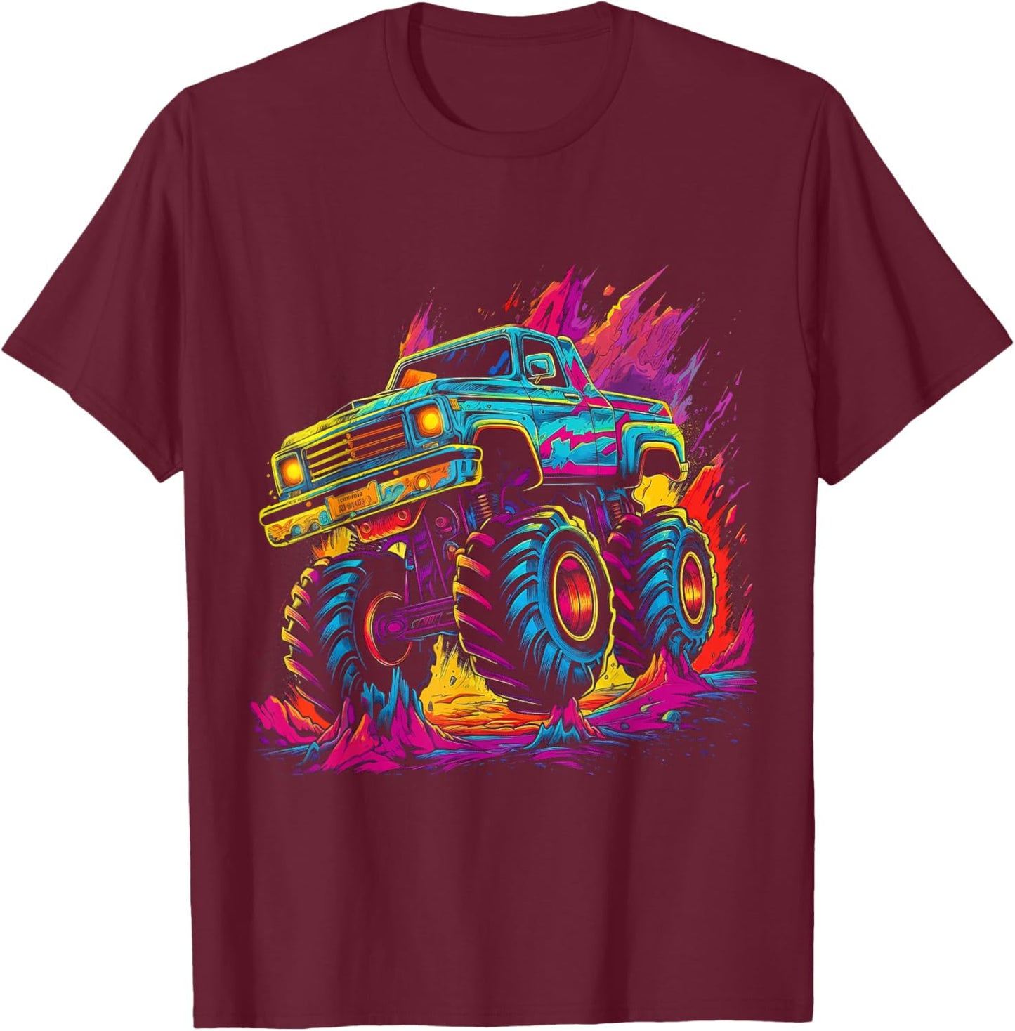 Retro Vintage Monster Truck Retro Sunset Monster Truck Boys T-Shirt - T-Shirt | Maroon