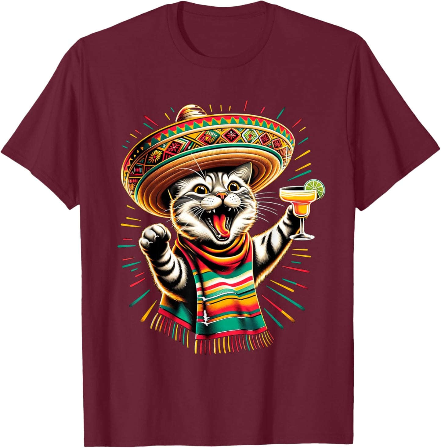 Mexican Cinco De Meow Sombrero Cat Cinco De Mayo Funny Cat Women T-Shirt - T-Shirt | Maroon