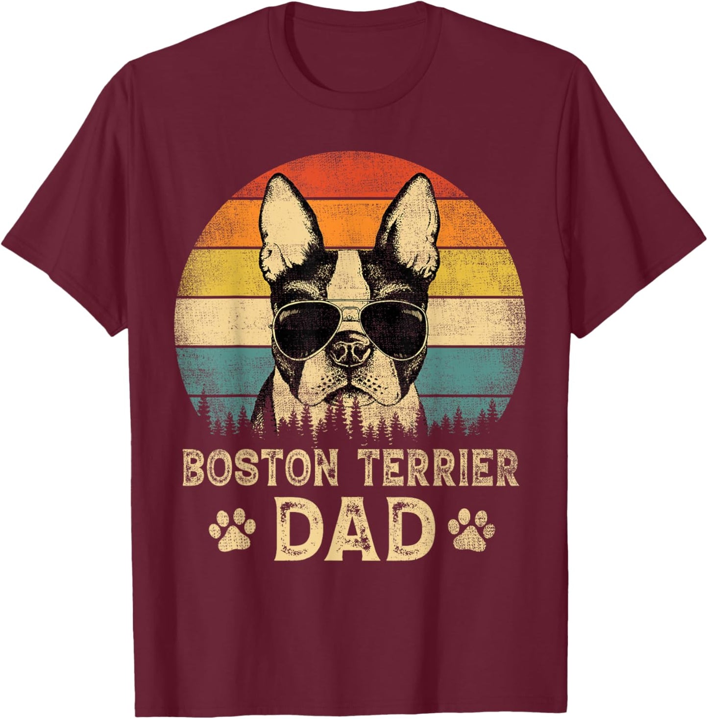 Vintage Boston Terrier Dad Dog Lovers Father's Day T-Shirt - T-Shirt | Maroon