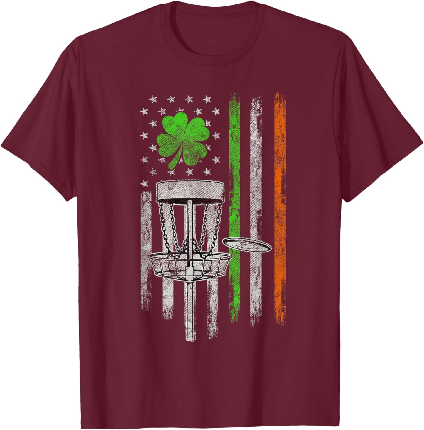 Disc Golf American Irish Flag St Patricks Day Shamrock Leaf T-Shirt - T-Shirt | Maroon