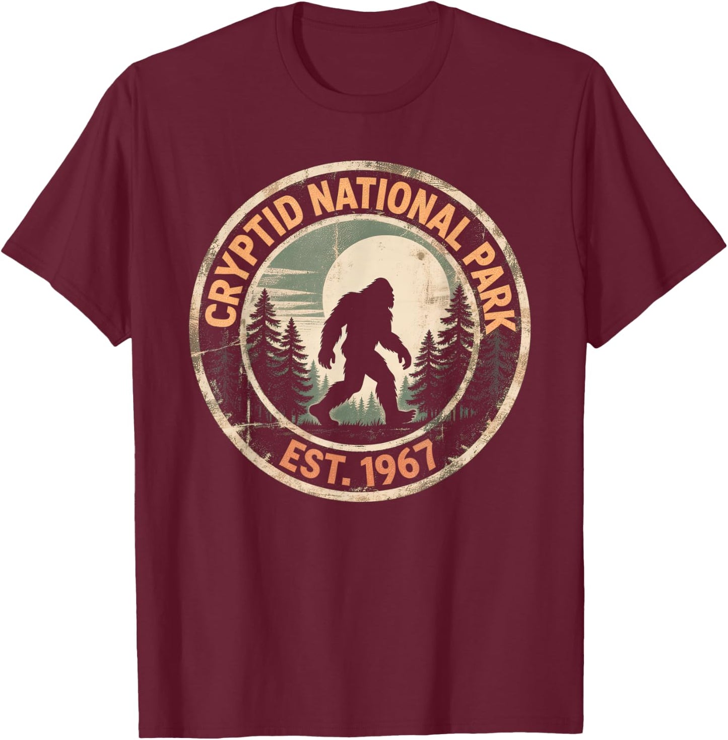Vintage Sasquatch Cryptid National Park Bigfoot Hiking T-Shirt - T-Shirt | Maroon