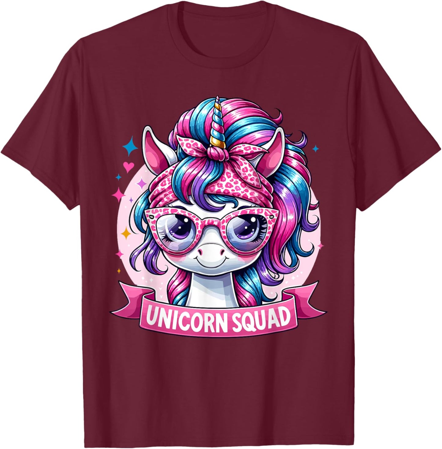Unicorn Squad - Graceful Unicorn with leopard Bandana T-Shirt - T-Shirt | Maroon
