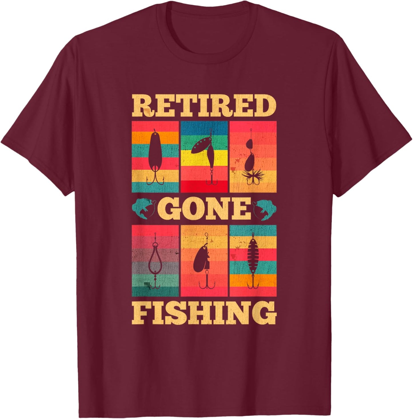 Retired Gone Fishing Fish Hook Grandpa Grandparents Day T-Shirt - T-Shirt | Maroon