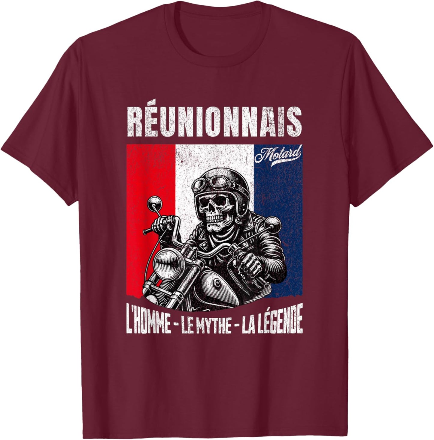 Réunionnais Biker Humour Man Reunion Island , Black, S T-Shirt - T-Shirt | Maroon