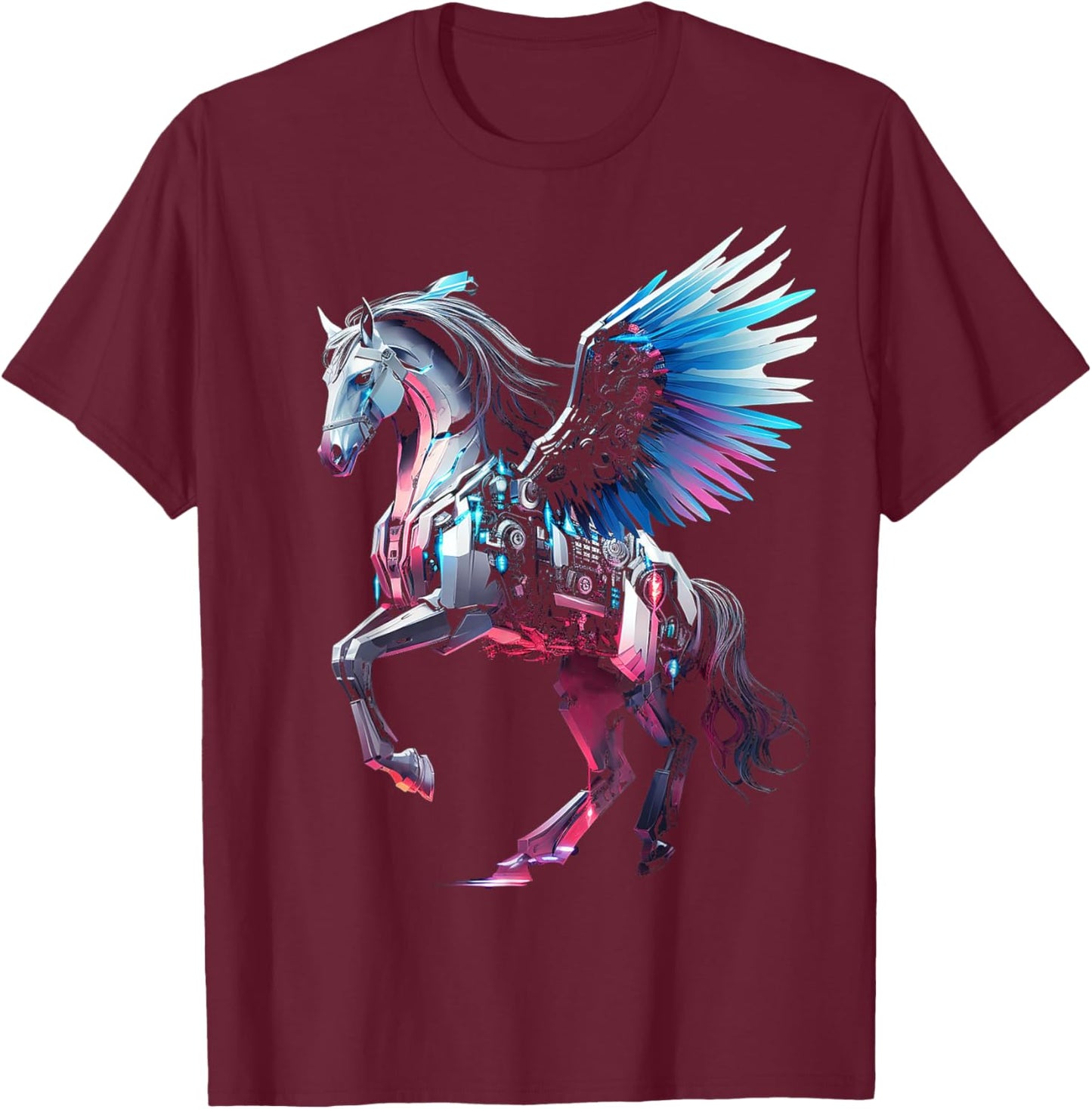 Pegasus Robot Art Animal Horse Geometric Graphic Unicorn T-Shirt - T-Shirt | Maroon
