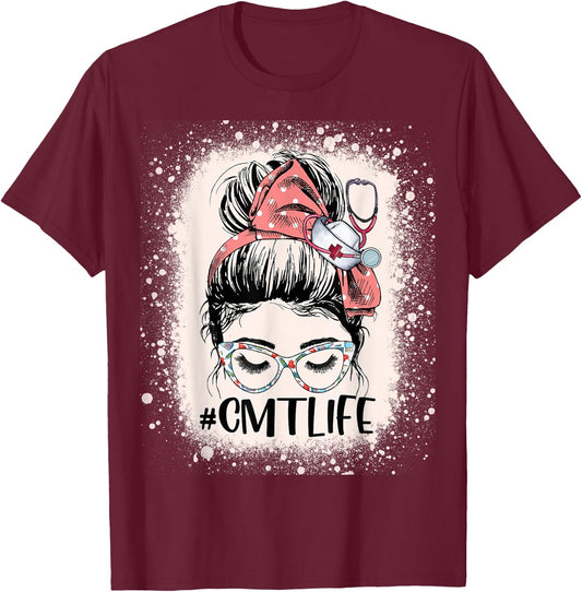 Certified Massage Therapist CMT Life Messy Bun Therapist T-Shirt - T-Shirt | Maroon