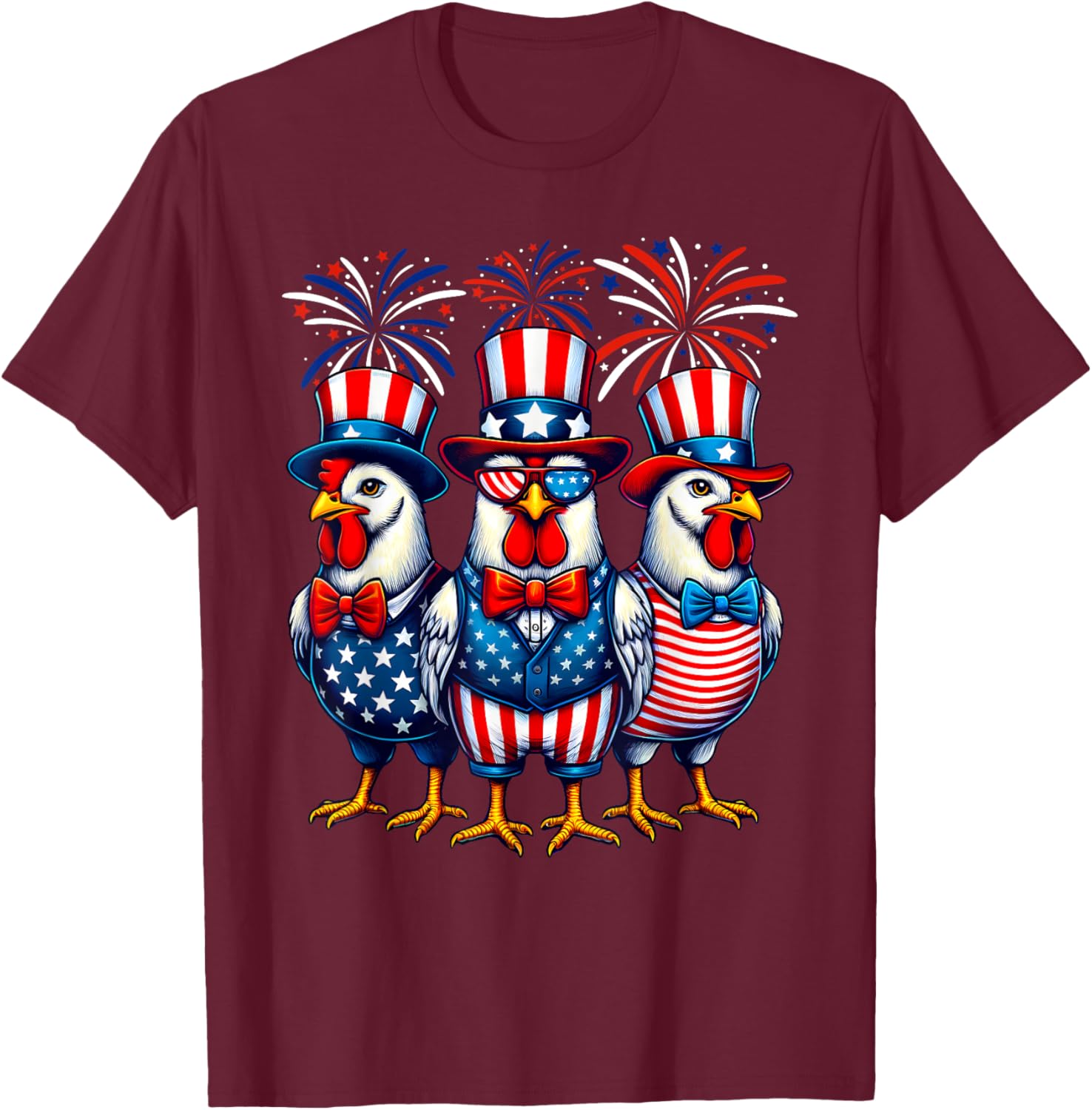 Patriotic Chicken USA Flag Chicken Lover 4th of July T-Shirt - T-Shirt | Maroon
