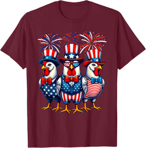 Patriotic Chicken USA Flag Chicken Lover 4th of July T-Shirt - T-Shirt | Maroon