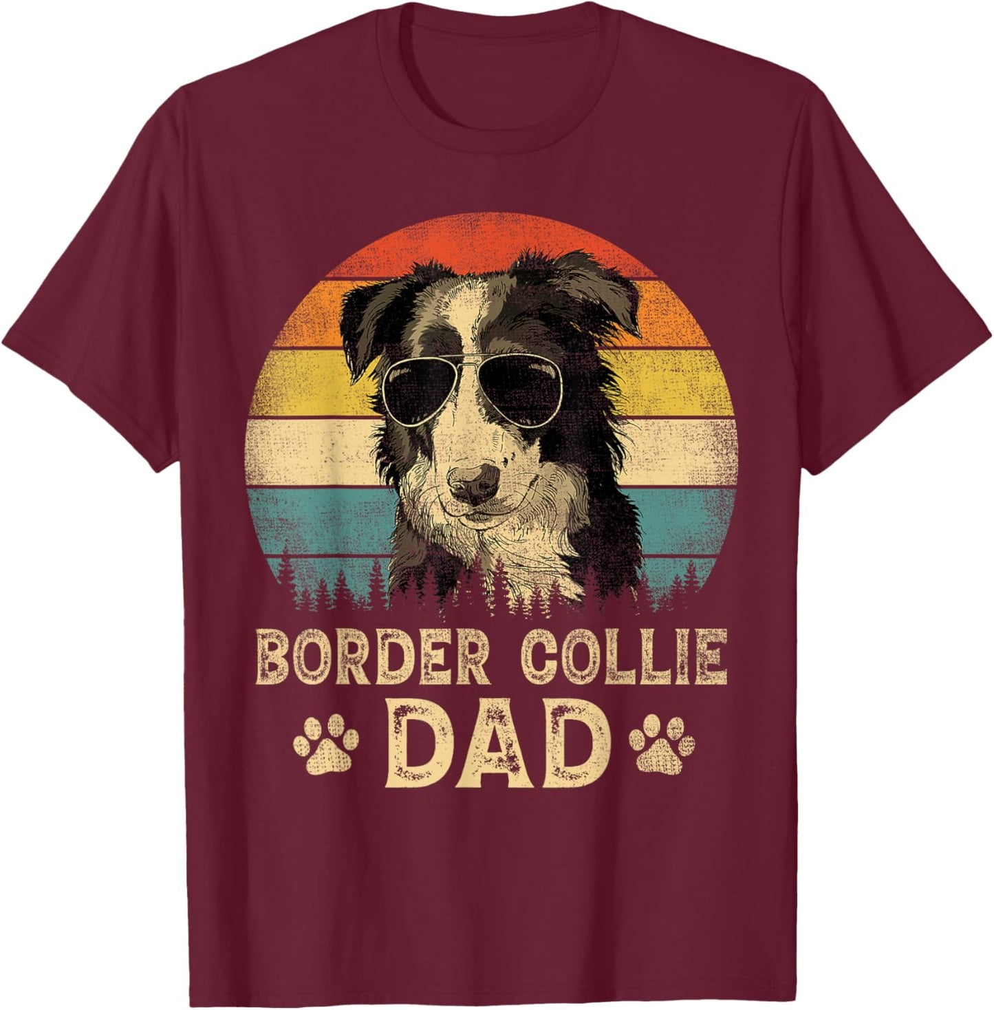 Vintage Border Collie Dad Dog Lovers Father's Day T-Shirt - T-Shirt | Maroon