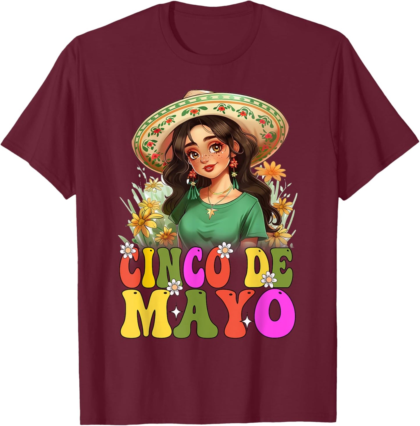 Otaku Girl Cinco De Mayo Mexican Fiesta 5 De Mayo Anime Girl T-Shirt - T-Shirt | Maroon