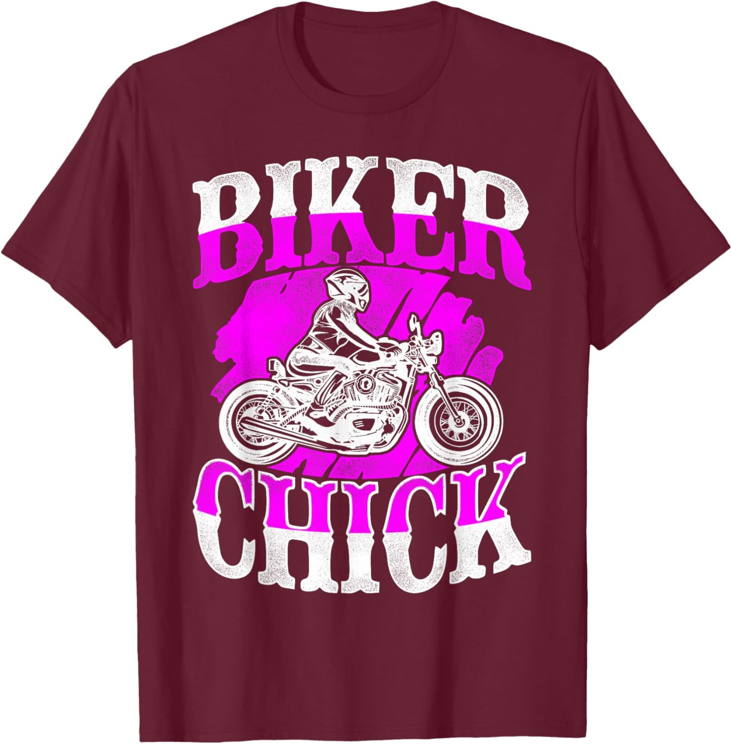 Classic Motorcycle Biker Girl Female Biker Chick T-Shirt - T-Shirt | Maroon