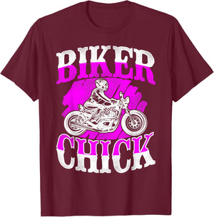 Classic Motorcycle Biker Girl Female Biker Chick T-Shirt - T-Shirt | Maroon