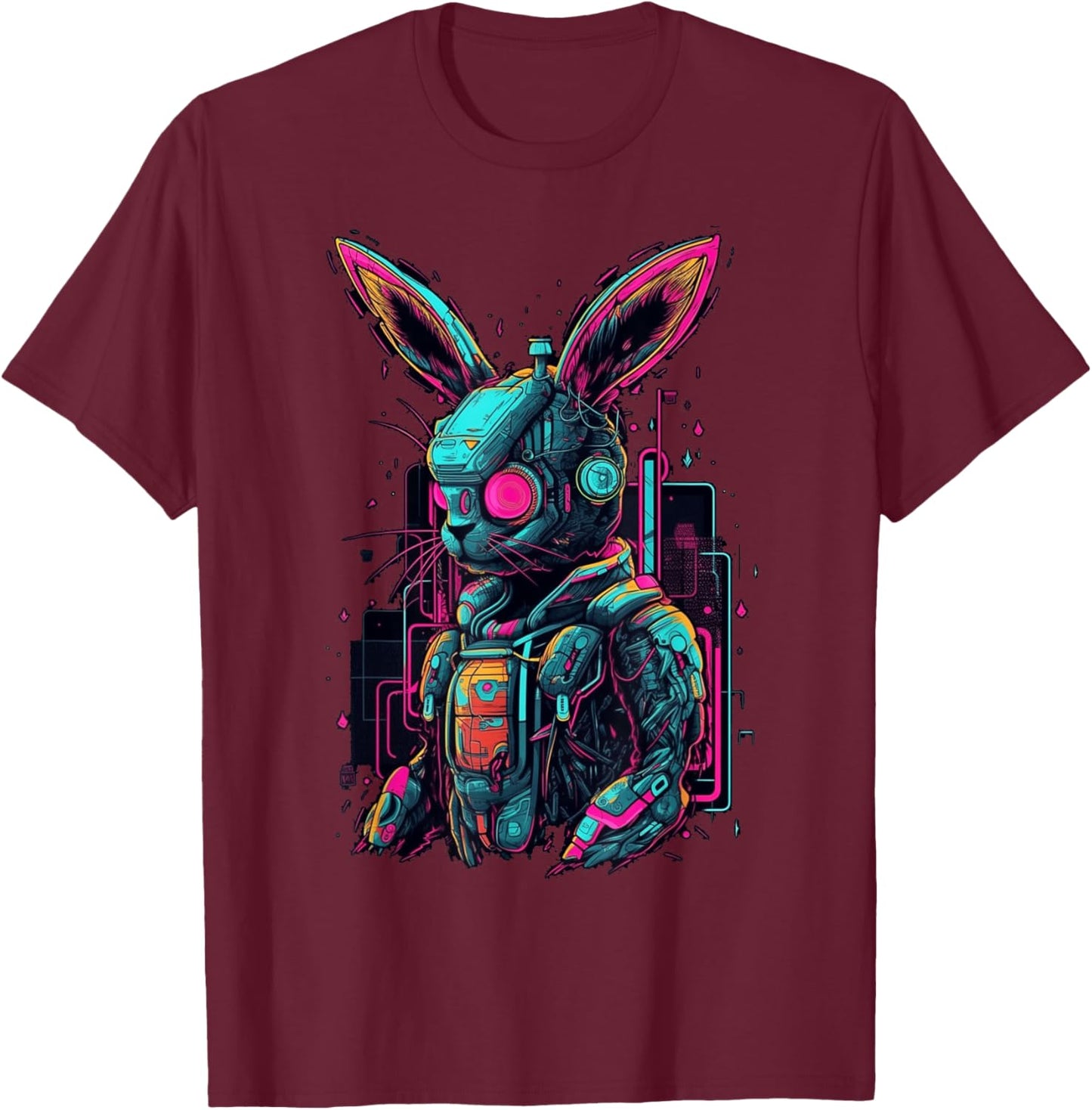 Cyberpunk Bunny Cyborg Rabbit | Cool Gamer Easter T-Shirt - T-Shirt | Maroon