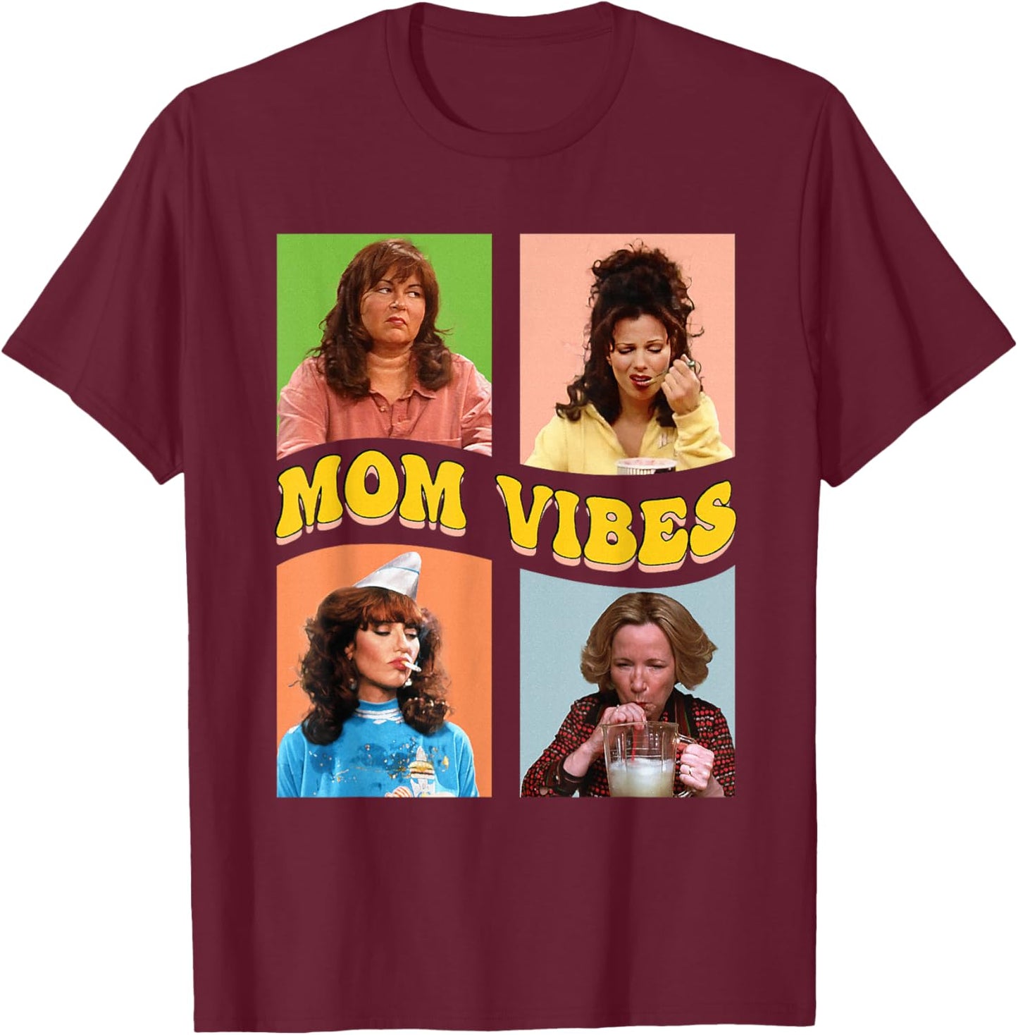 Retro Nineties Mom Vibes Vintage Mother's Day Shirt Women , Black, S T-Shirt - T-Shirt | Maroon