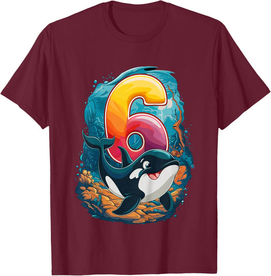 6. Geburtstag Orca Wal Geburtstagsshirt für Jungen & Mädchen T-Shirt - T-Shirt | Maroon