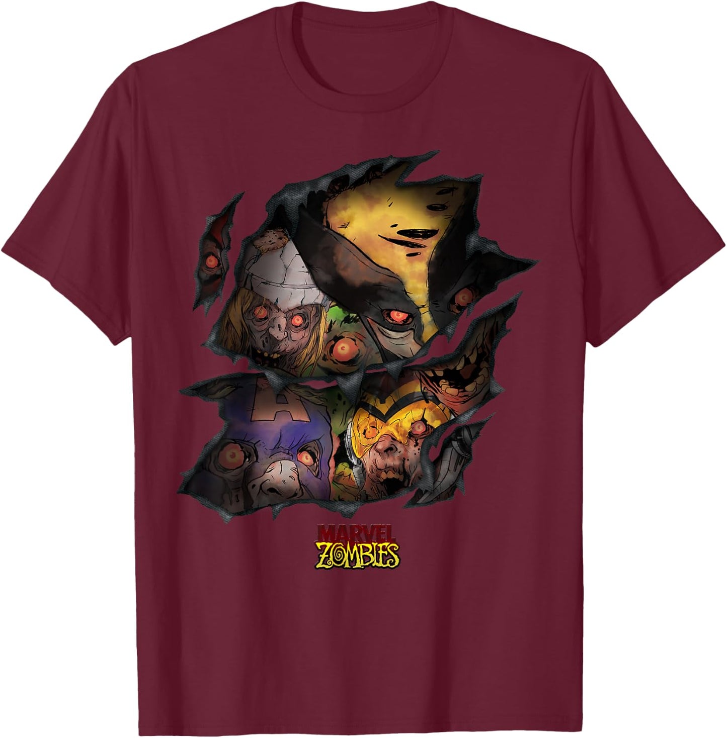 Marvel Zombies Group Shot Zombies Ripping Through T-Shirt - T-Shirt | Maroon