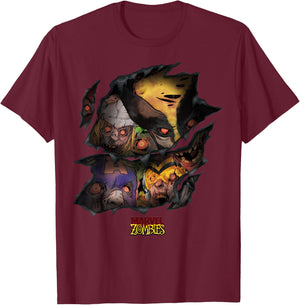 Marvel Zombies Group Shot Zombies Ripping Through T-Shirt - T-Shirt | Maroon