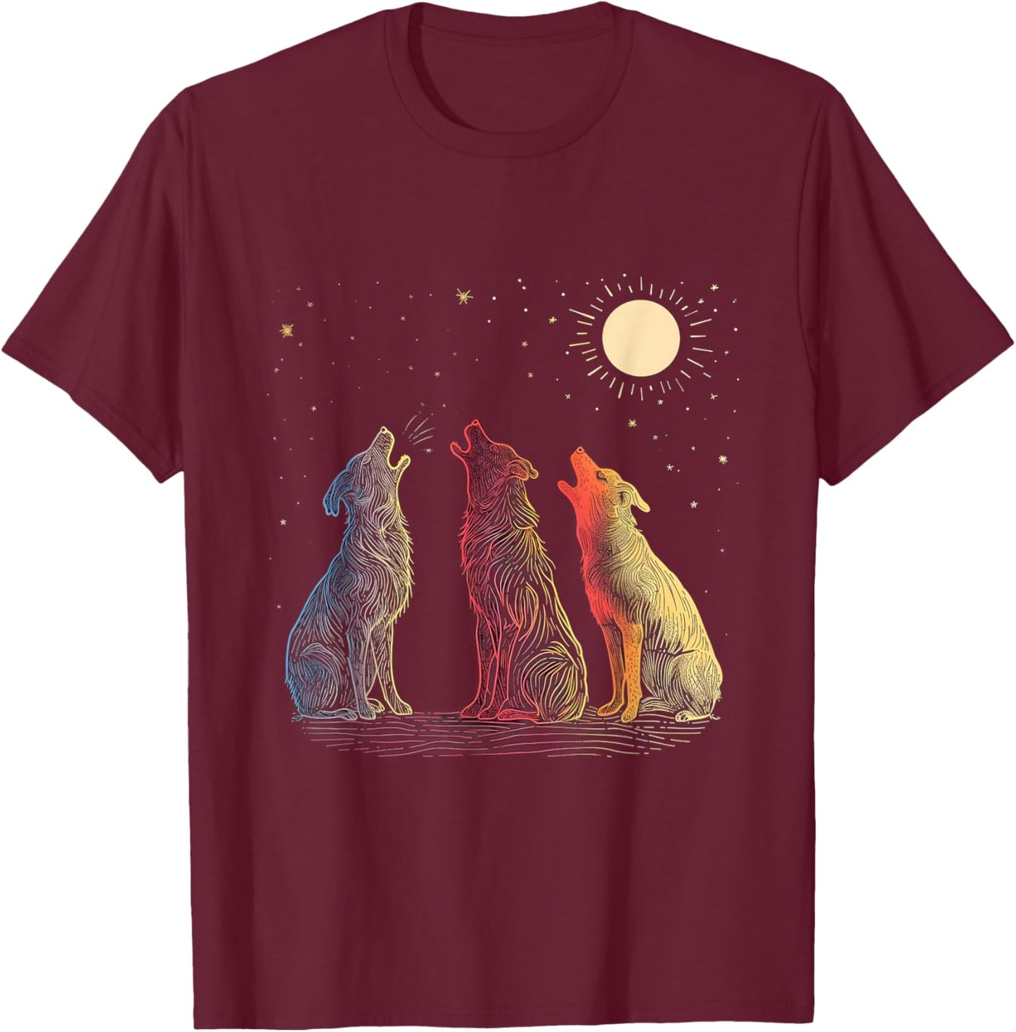 Dog Howling At The Moon Parody 3 Wolf Moon Wildlife Men Women Kids T-Shirt - T-Shirt | Maroon