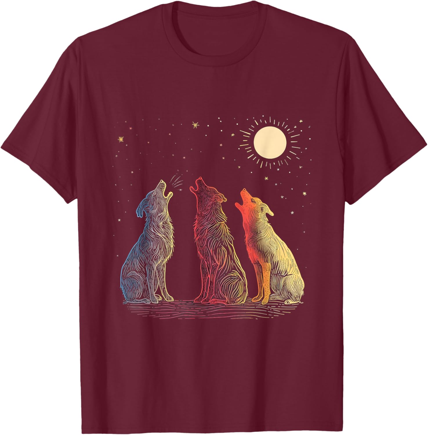 Dog Howling At The Moon Parody 3 Wolf Moon Wildlife Men Women Kids T-Shirt - T-Shirt | Maroon