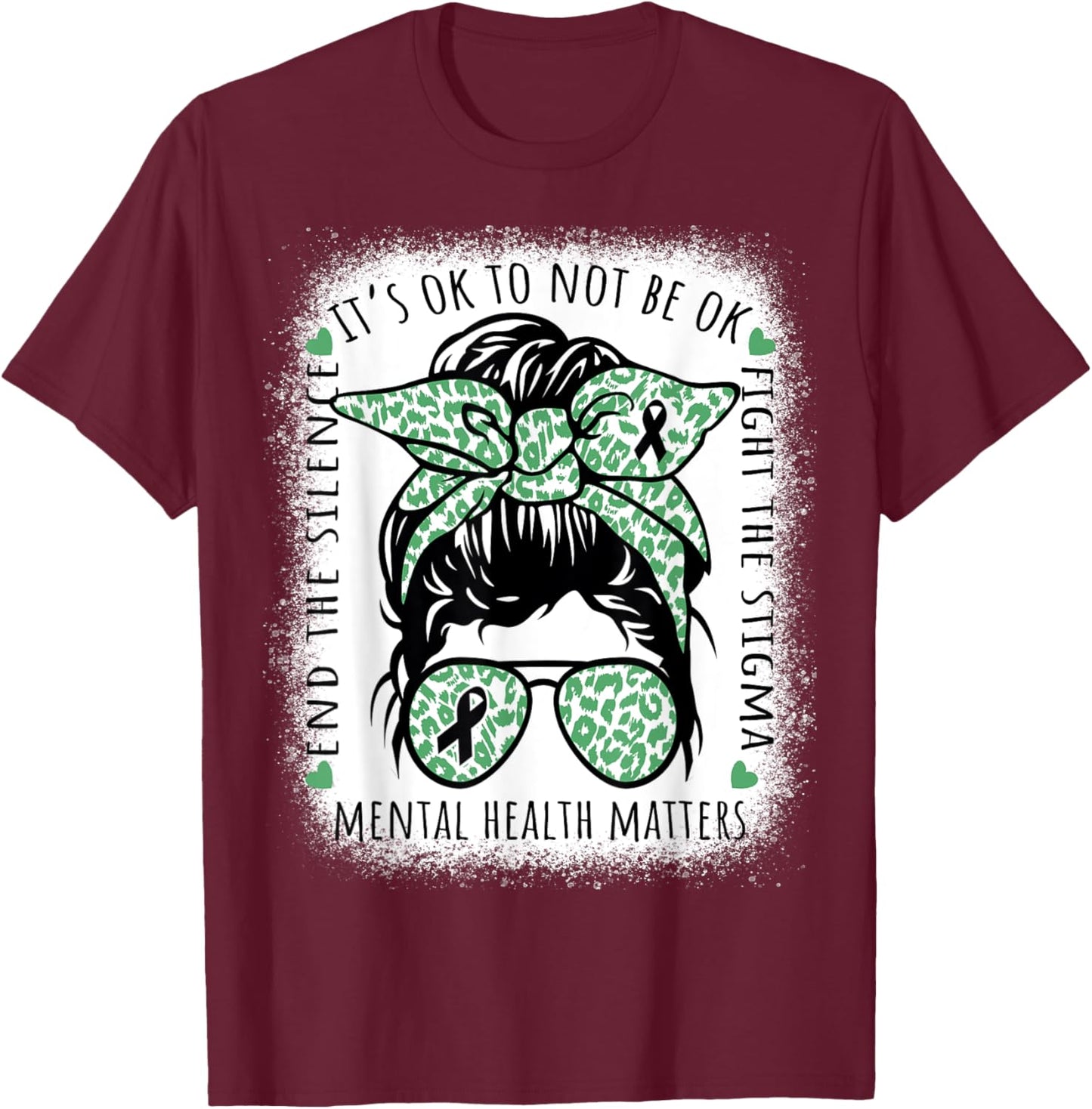 Mental Health Awareness Matters Mental Health Messy Bun T-Shirt - T-Shirt | Maroon