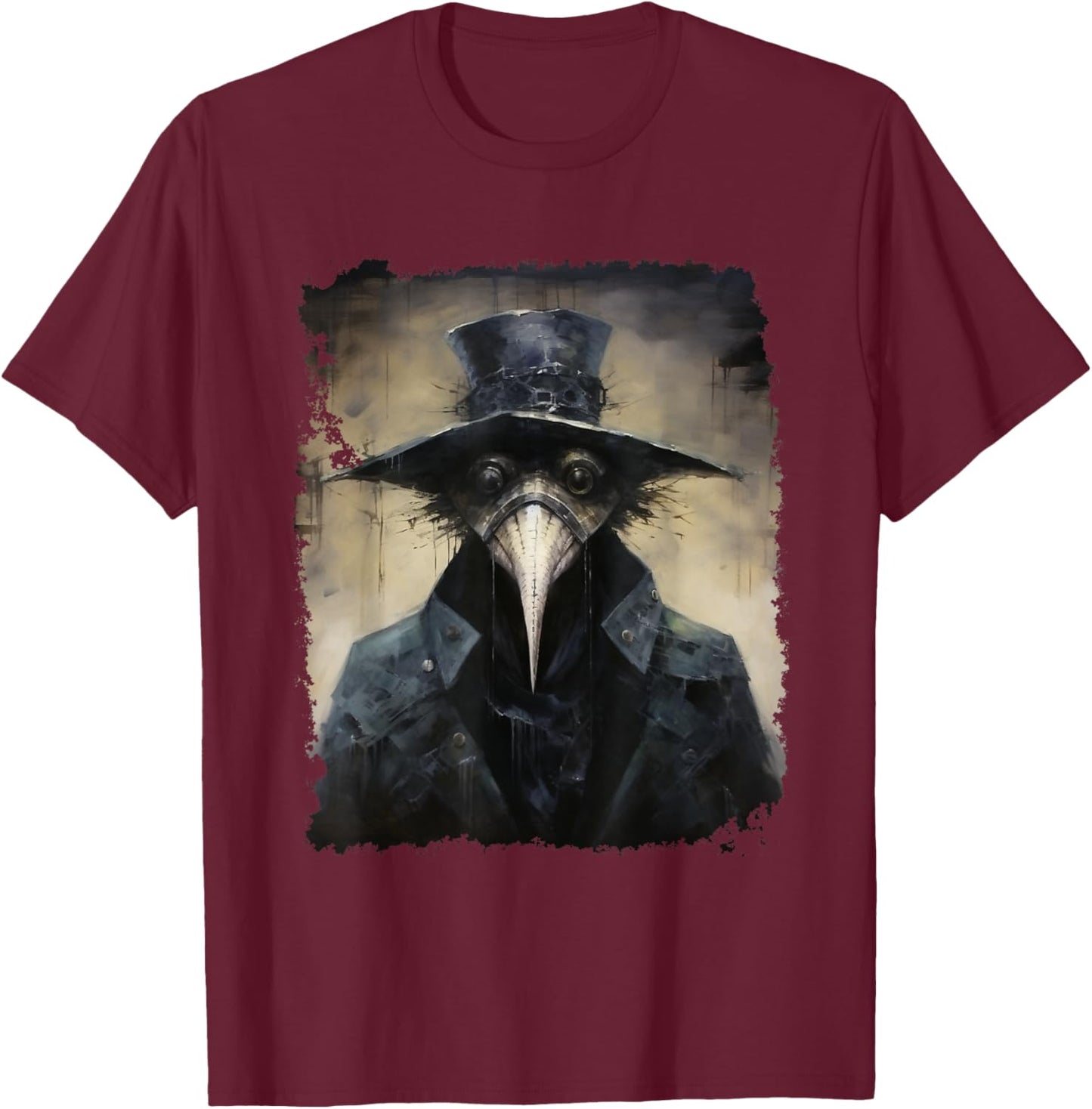 FrightNightFits Plague Doctor - Black, Small - Horror Halloween Graphic Design - -Adult, -Kids - Short Sleeve - Cotton Blend - - Halloween T-Shirt - T-Shirt | Maroon