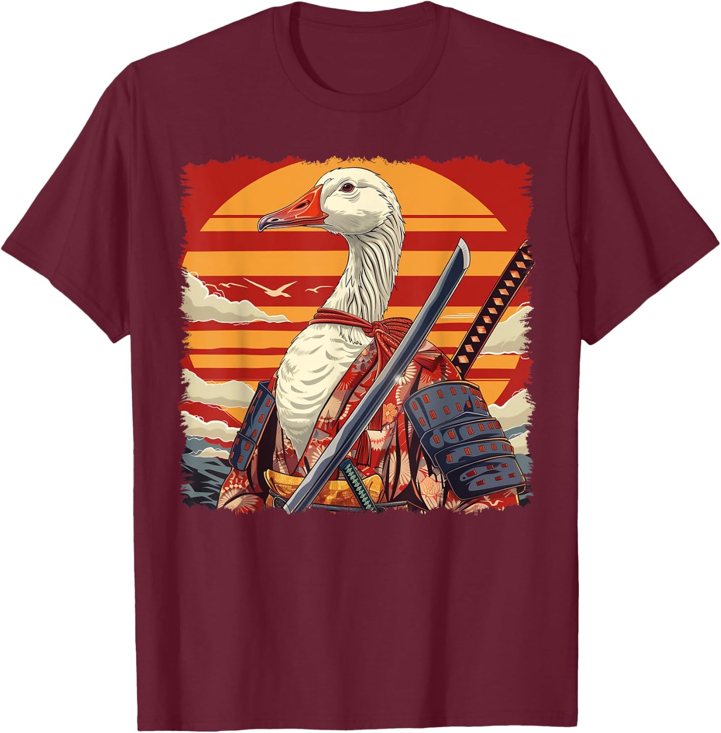Goose Duck Japanese Art Samurai Ukiyo-e T-Shirt - T-Shirt | Maroon