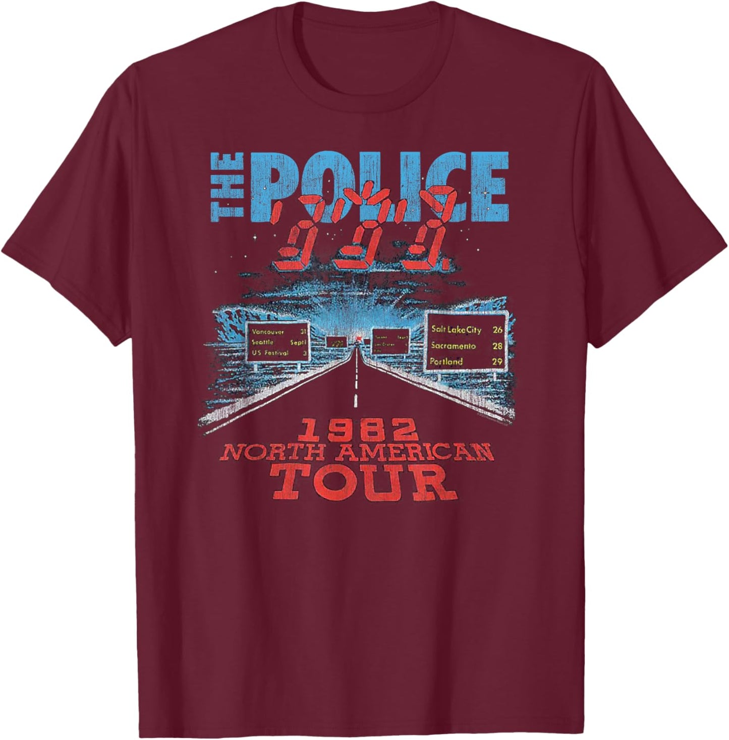 The Police North American Tour V2 Rock Music Band T-Shirt - T-Shirt | Maroon