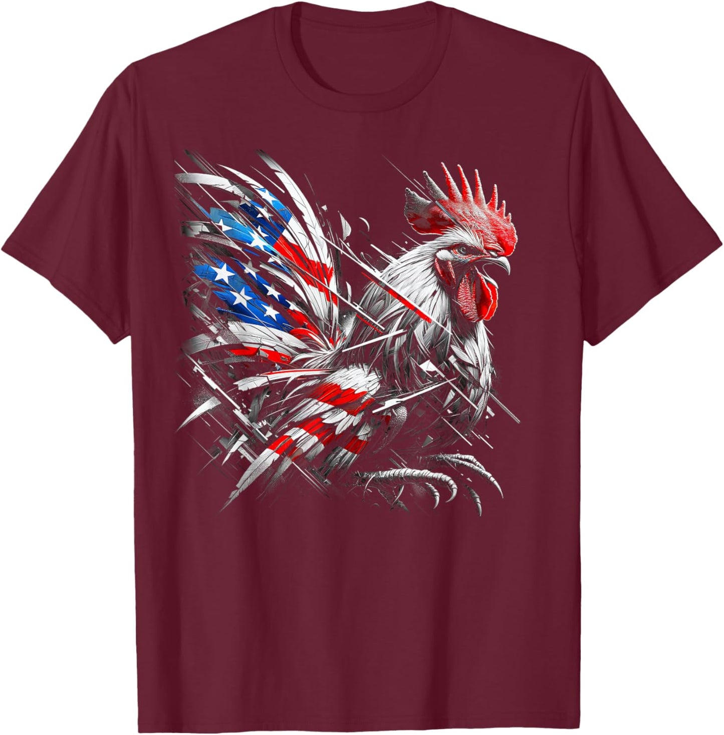 American Flag Rooster Chicken 4th of July Animal T-Shirt - T-Shirt | Maroon