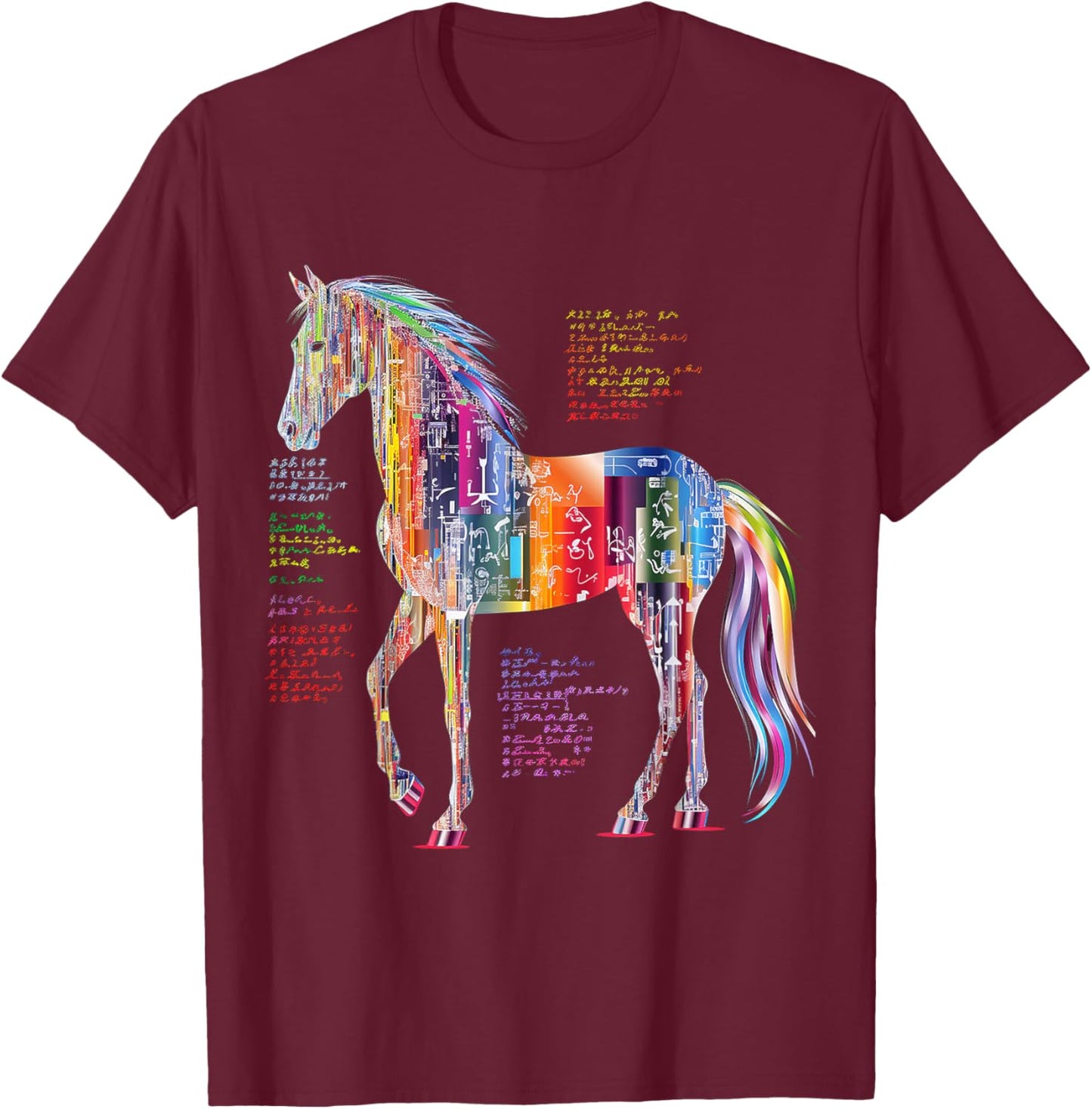 Horse Artwork Colorful Abstract Animal Art Graphic Horse T-Shirt - T-Shirt | Maroon