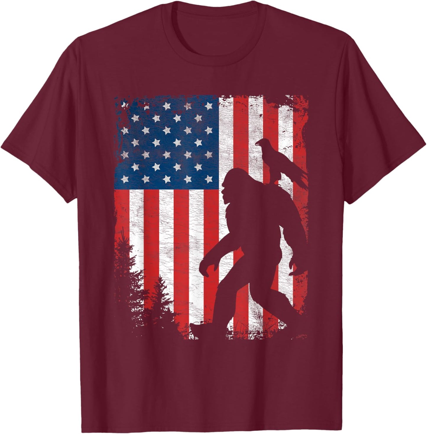 Bigfoot 4th of July American Eagle USA Flag Patriotic Kids T-Shirt - T-Shirt | Maroon