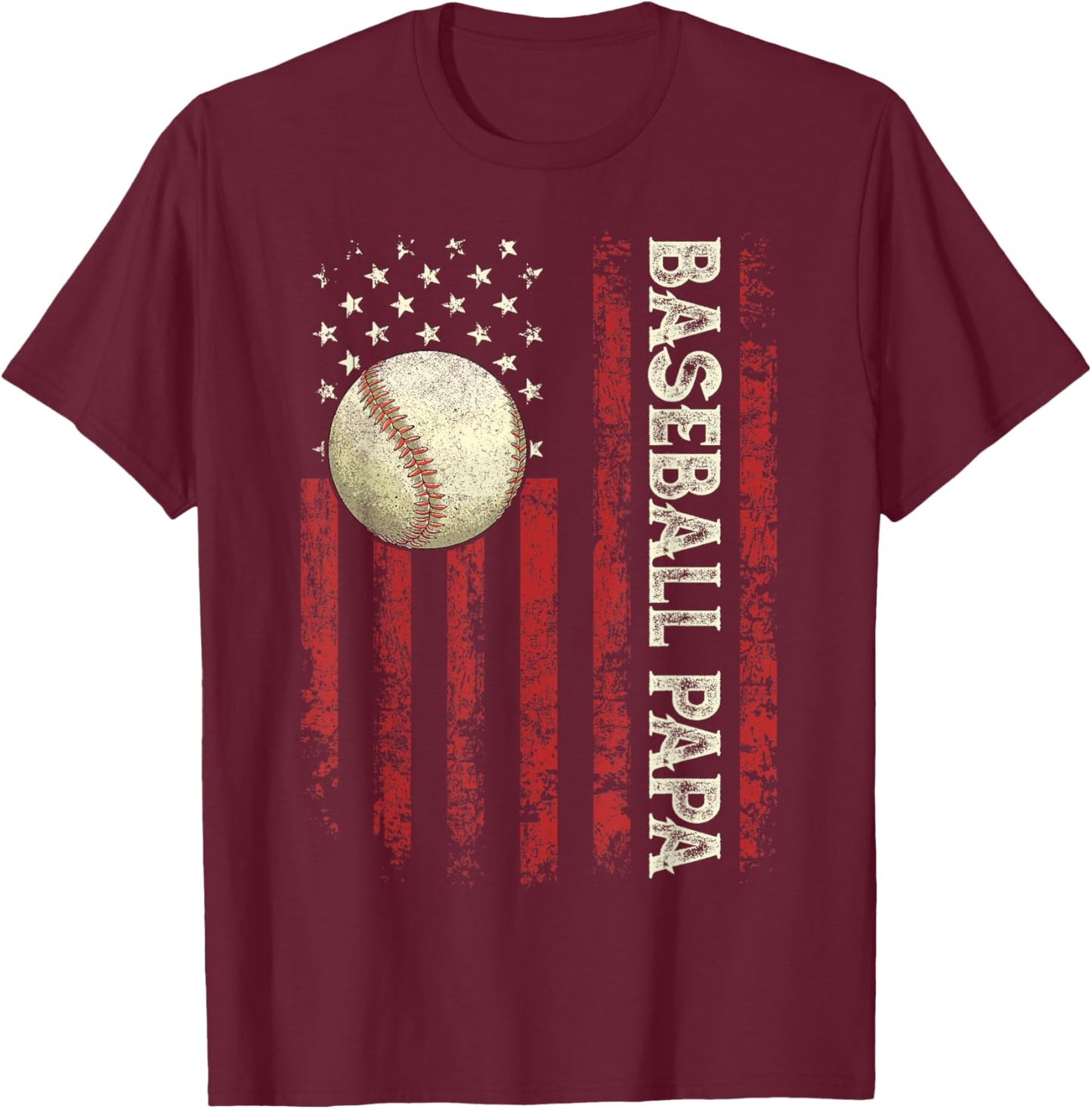 Father's Day Baseball Papa USA Flag Gifts Dad Men Baseball T-Shirt - T-Shirt | Maroon