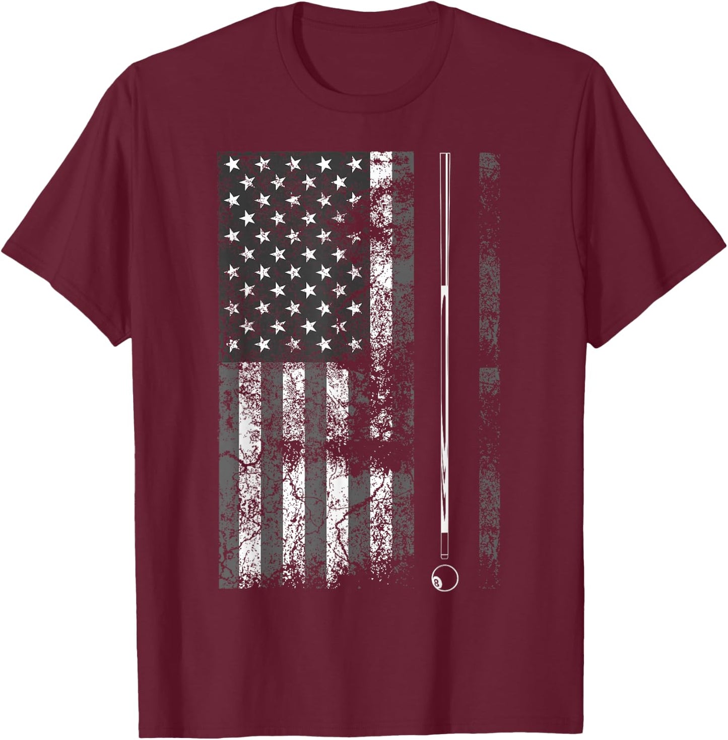 American Flag Billiard Stick Cute Table Game Funny USA Gift T-Shirt - T-Shirt | Maroon