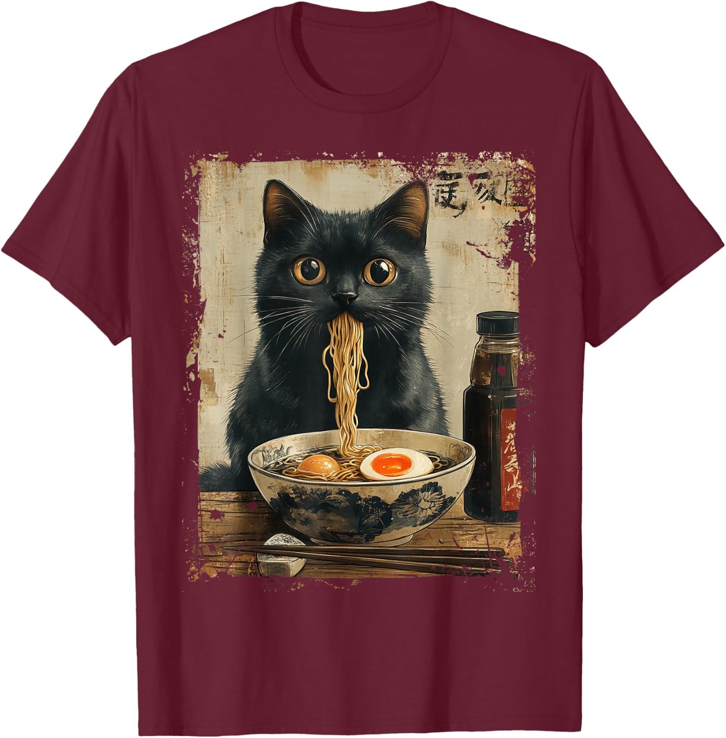 Cat Ramen Japanese Funny Graphic Kawaii Cat Anime Gifts T-Shirt - T-Shirt | Maroon
