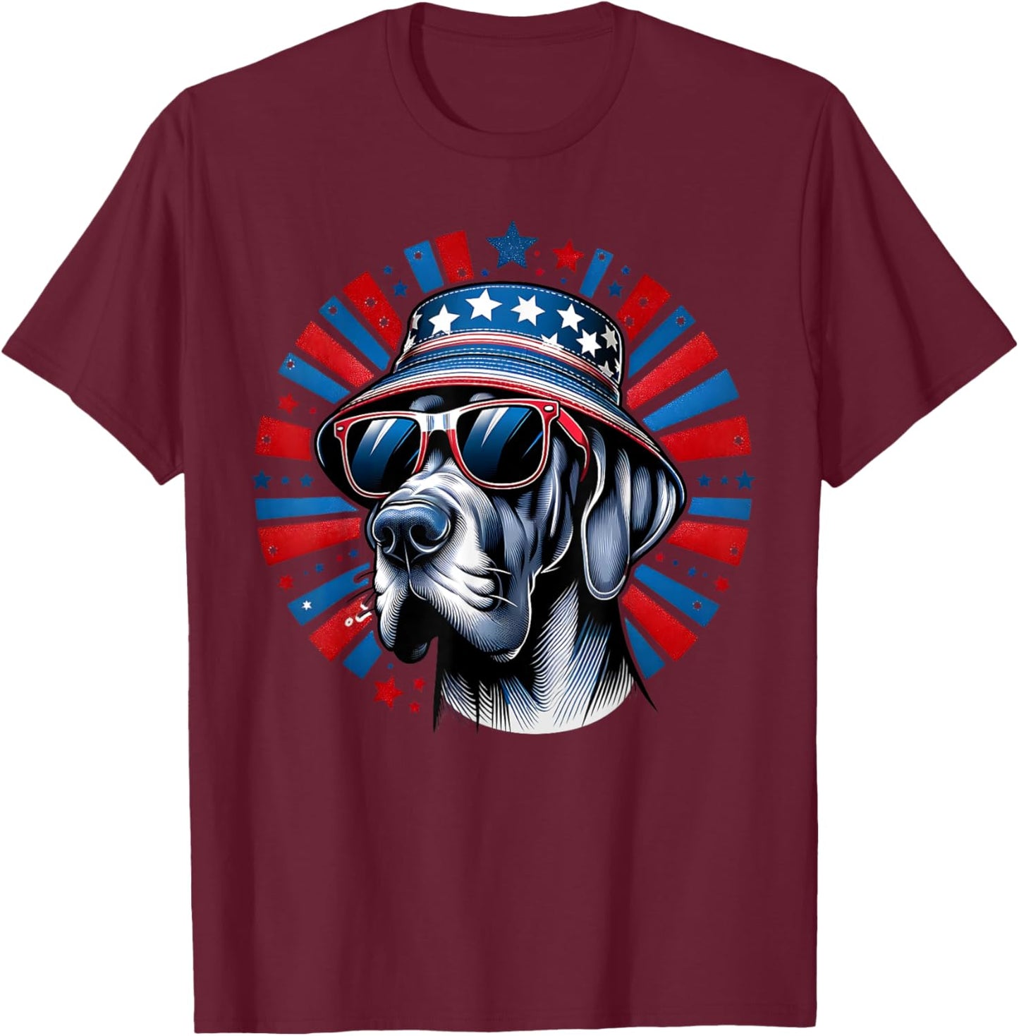 Red Blue Flag Patriotic USA 4th Of July Dog Lover Great Dane T-Shirt - T-Shirt | Maroon